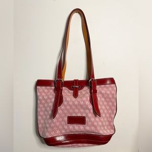 Dooney & Bourke Vintage Canvas RARE Signature Monogram Red Leather Bag